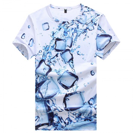 New Men's Personality Water Drop Ice Cube Three-Dimensional 3D Printing Short-Sleeved T-Shirt