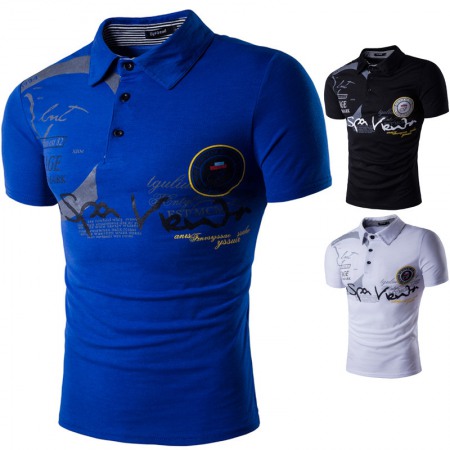 New Summer Men's Lapel T-Shirt Polo Shirt Short-Sleeved Printing Thin Style Running Style